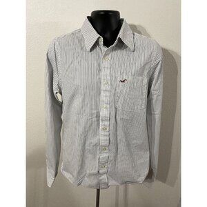 Hollister Men Dress Shirt Size Large 100% Cotton Long Sleeve White/Blue Striped